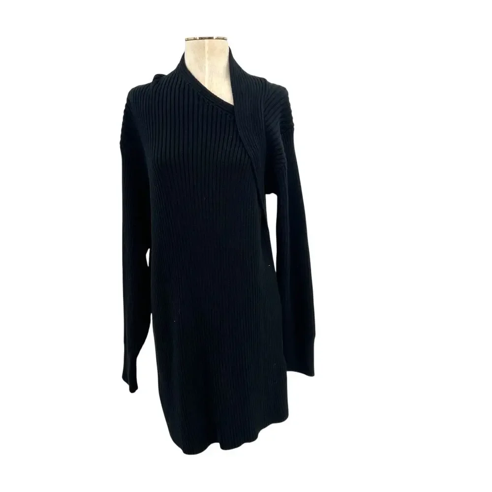 Free People‎ Beach Alba Asymmetric Ribbed Sweater Black Tunic Womens Large